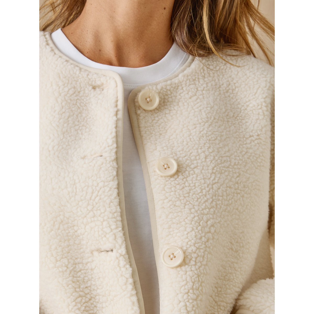 Veste maille moutonnée manches longues ecru, DAXON