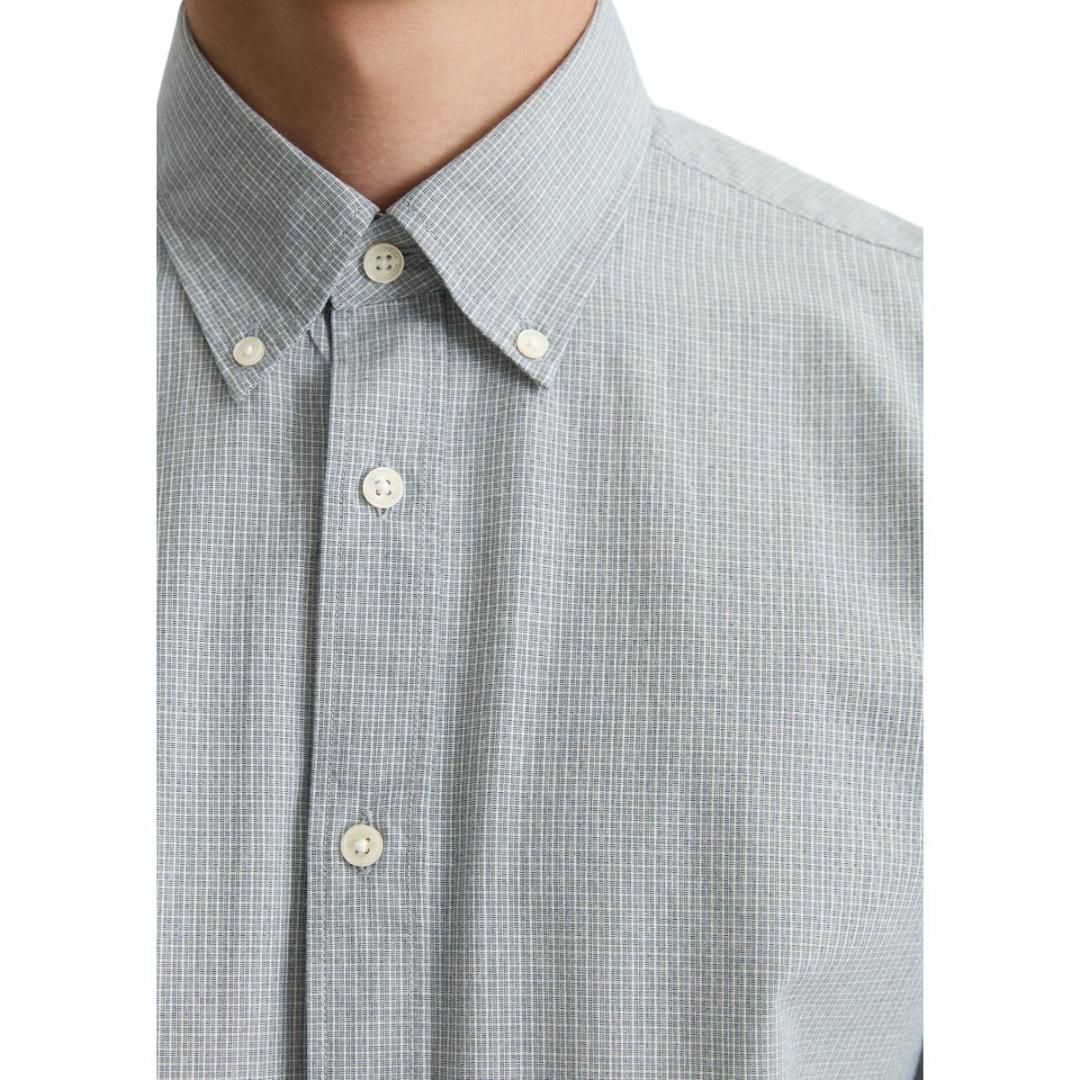 Chemise à col boutonné regular avec un fin motif à carreaux bleu moyen, MARC O'POLO
