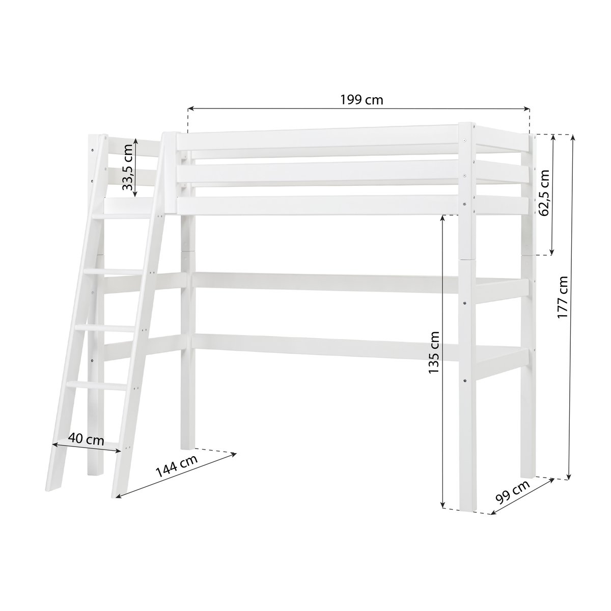 Lit Mezzanine pin massif ECO LUXURY blanc, HOPPEKIDS
