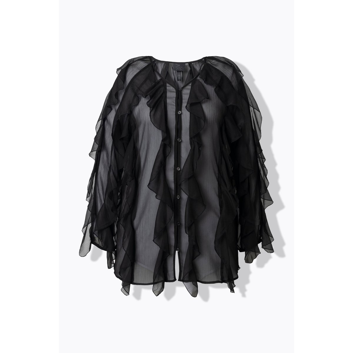 Blouse à volants, coupe évasée noir, ULLA POPKEN