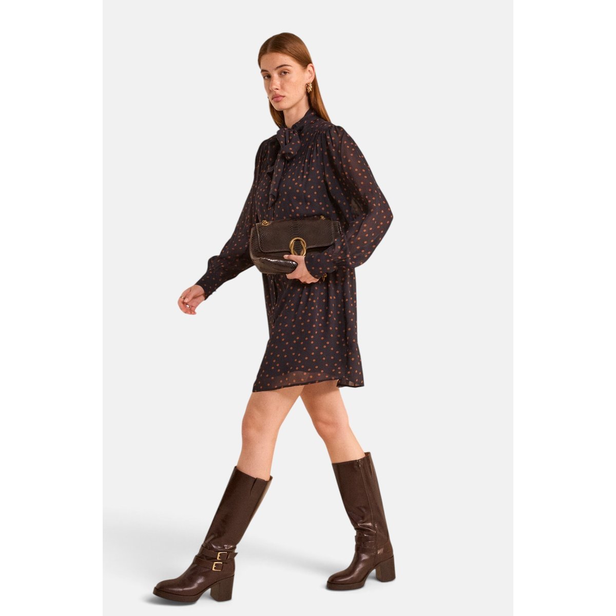Robe courte et fluide col lavalière PRISCILA marine, Maison 123