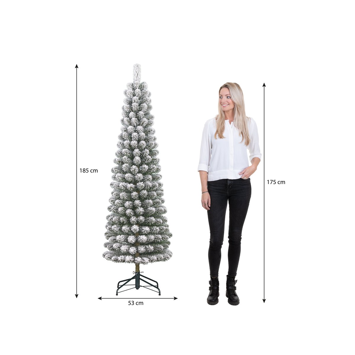 Sapin de Noël artificiel étroit enneigé H185 cm CHARLTON vert, BLACK BOX TREES