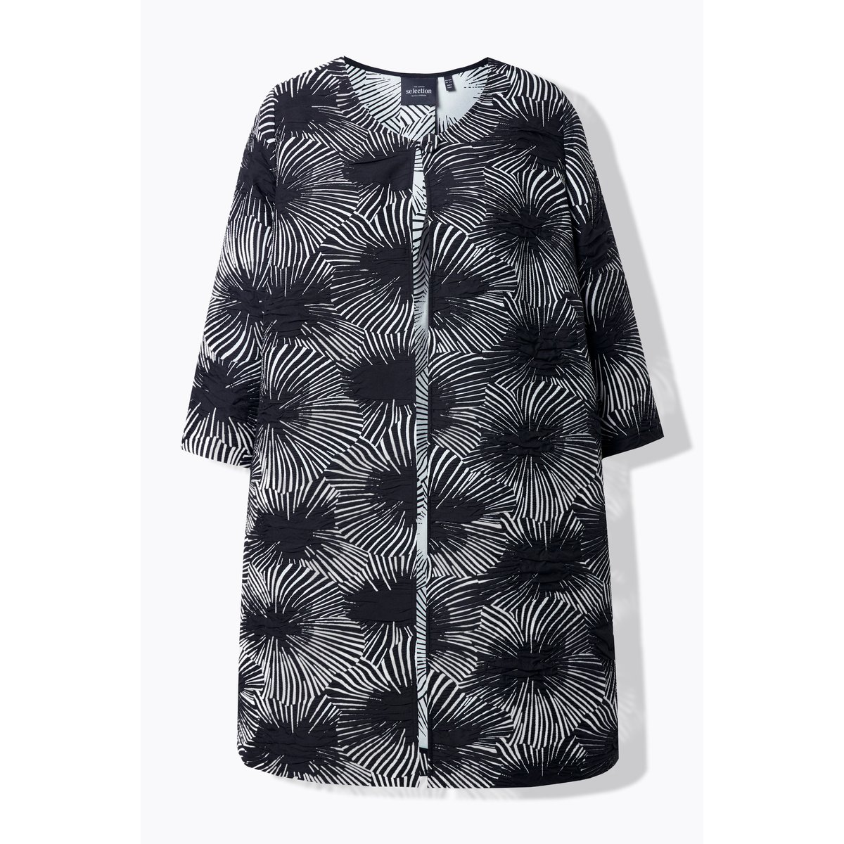 Veste jacquard à col rond et manches 3/4 noir, ULLA POPKEN
