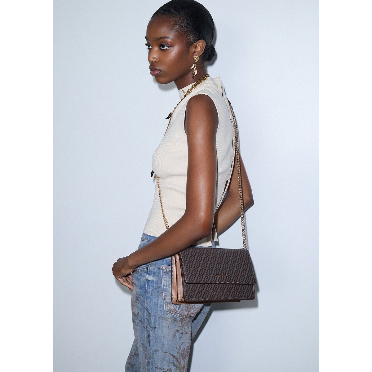Petit Sac Bandoulière Monogramme beige, LIU JO