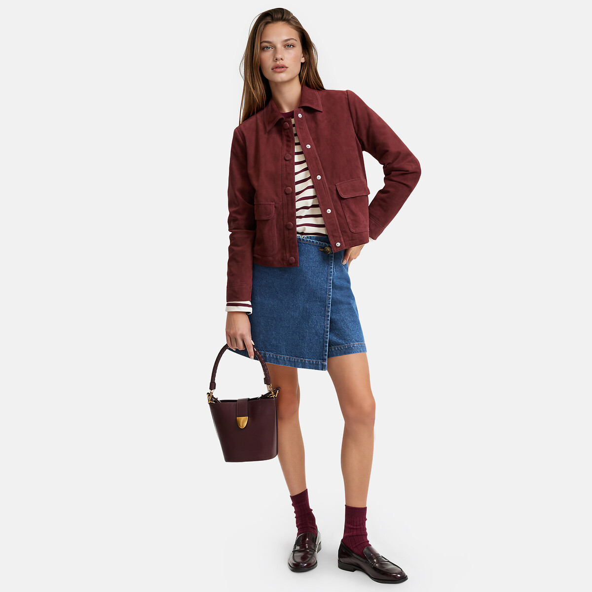 Chaqueta corta de piel, Signature ABELLE marrón rojizo, LA REDOUTE COLLECTIONS
