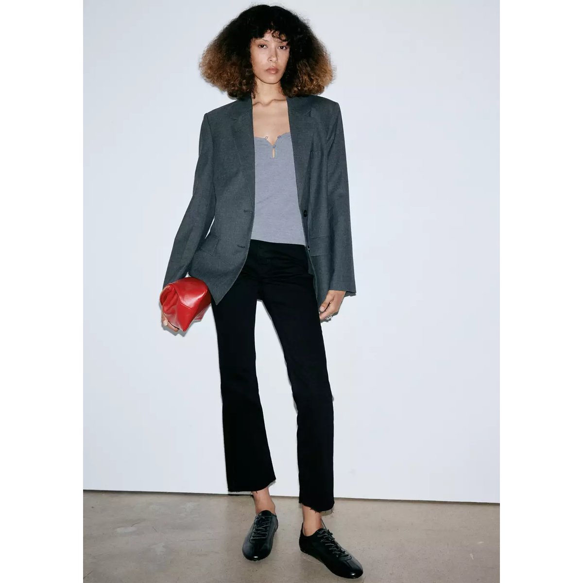 Jean flare crop black denim, MANGO