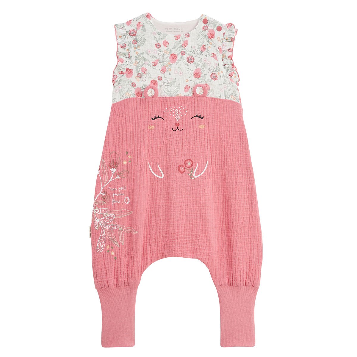 Turbulette d'été en gaze de coton avec pieds retroussables Anaelle rose, PETIT BEGUIN