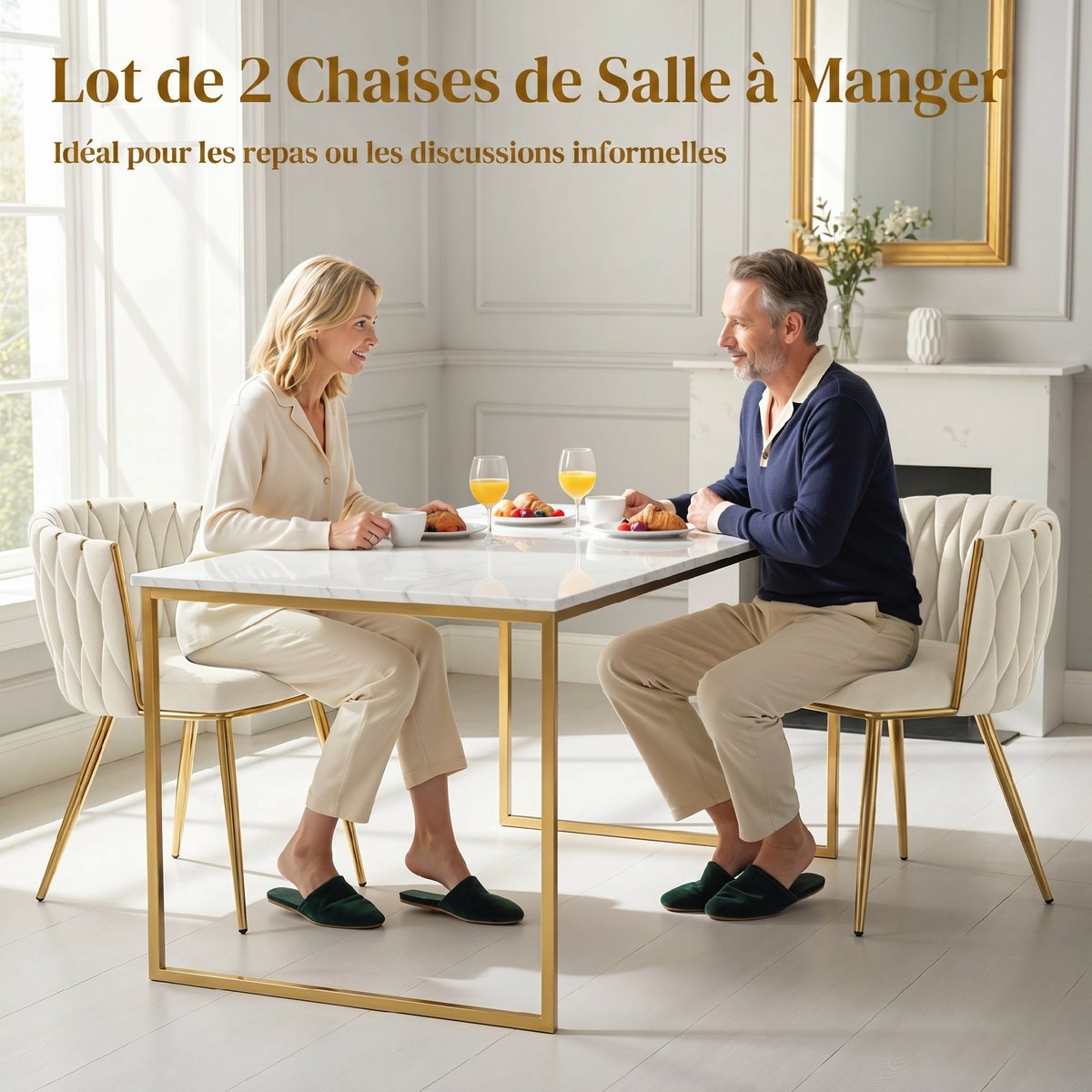 Chaise de salle à manger Velours (100% crème, HOMCOM