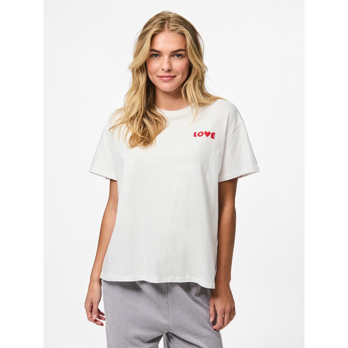 T-Shirt mit Pailletten-Motiv weiss, PIECES