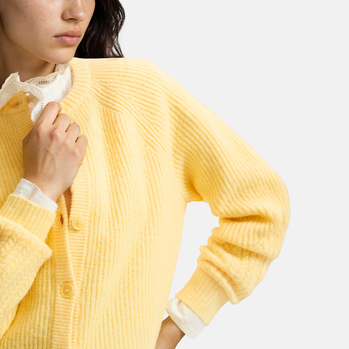 Vest met ronde hals, van geribd tricot geel , LA REDOUTE COLLECTIONS