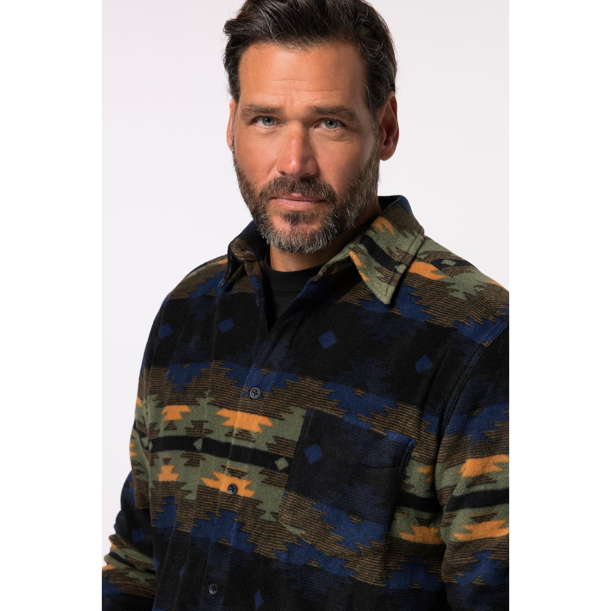 Chemise col Kent et motif all-over olive, JP1880