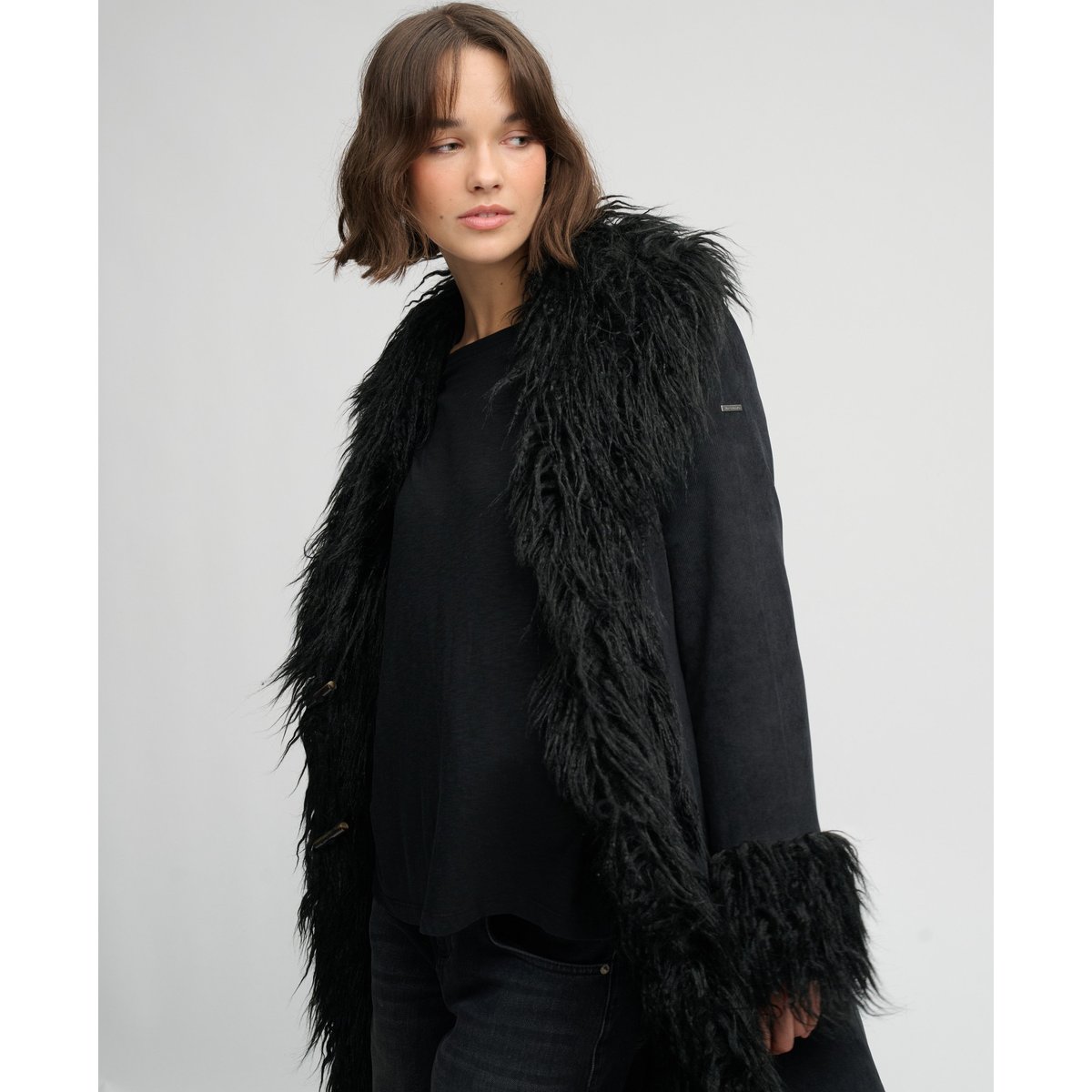 Manteau Afghan Long Coupe Ajustée noir, SUPERDRY