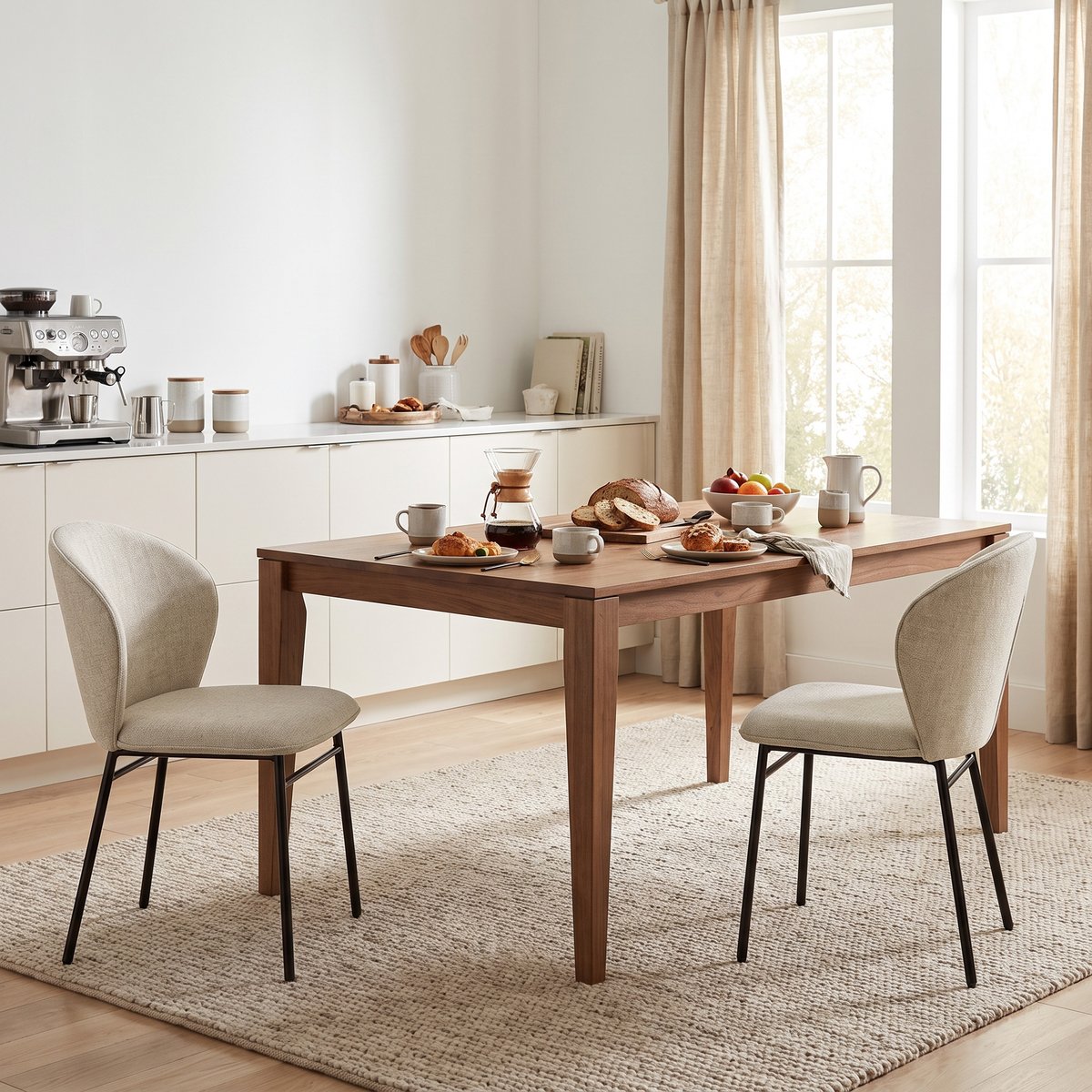 Chaise de salle à manger Tissu aspect lin crème, HOMCOM
