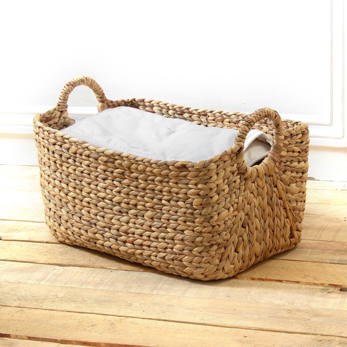 Panier en Jacinthe d'eau avec poignées - L46xP27xH27 beige, CALICOSY