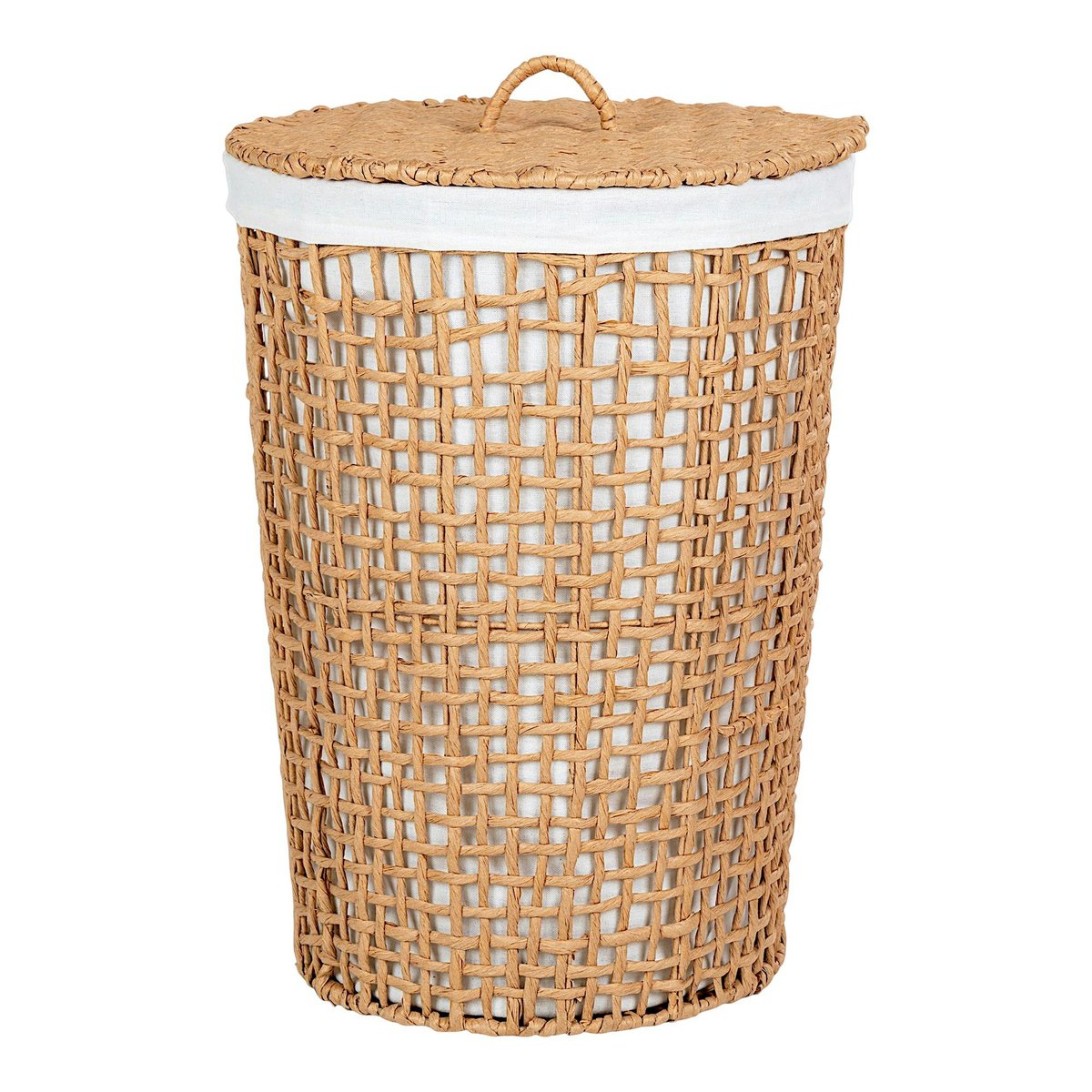 Panier à linge rond en fibres tressées naturelles beige, PIER IMPORT