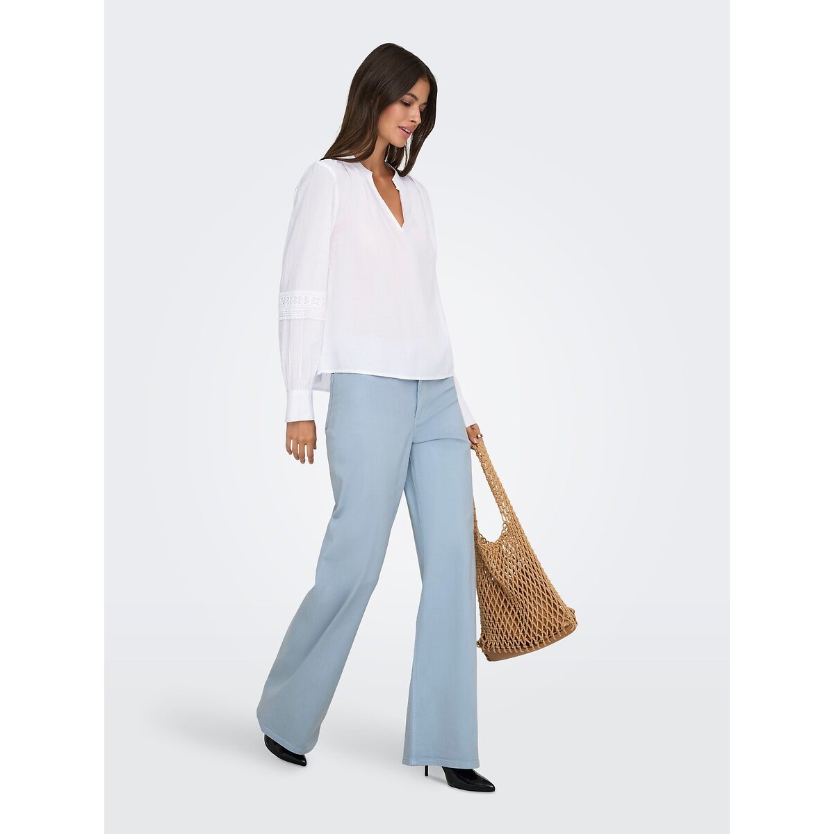 Blouse manches longues, col V blanc, JDY