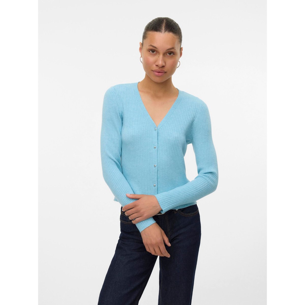 VMFOOLIVE Cardigans en maille Pull en maille chambray blue, VERO MODA