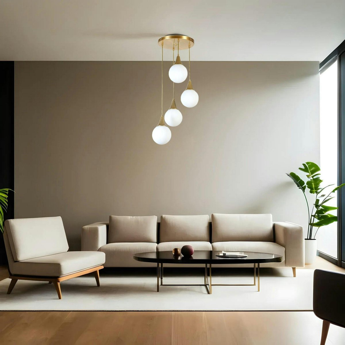 Suspension dorée moderne 4 globes SIERRE blanc, PIER IMPORT