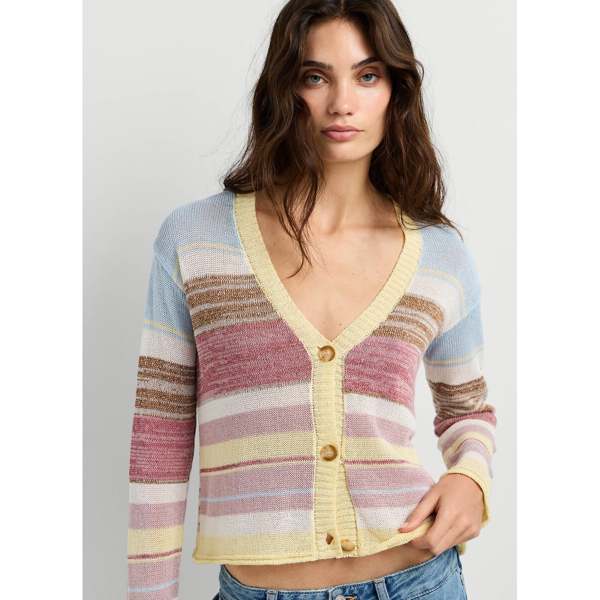 Gilet col V à rayures multicolore, PEPE JEANS