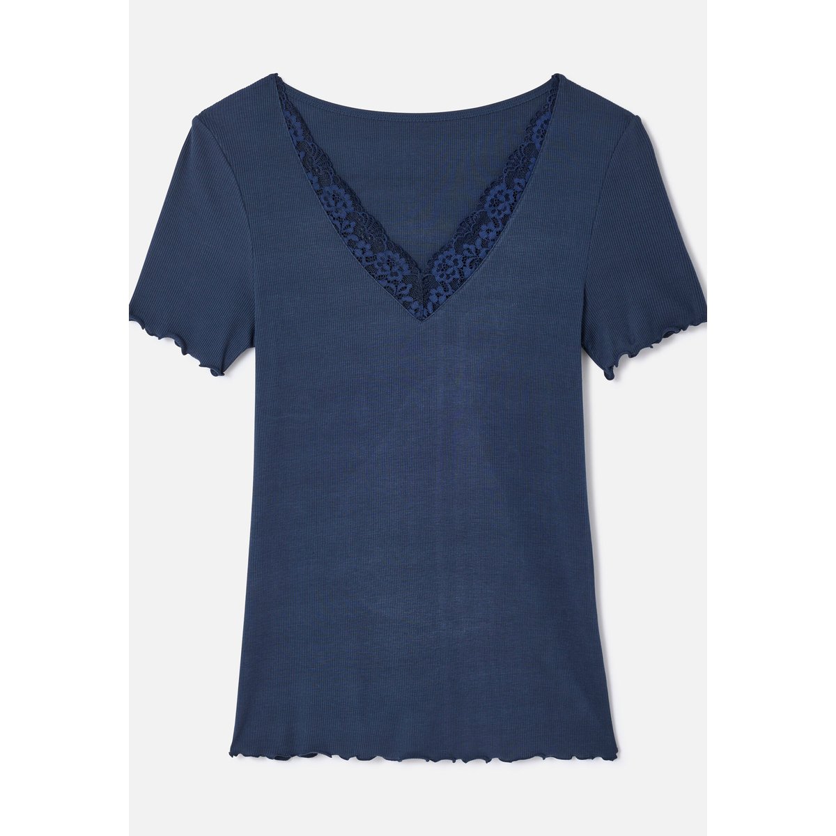 T-shirt Essential en fine côte bleu marine, DAMART