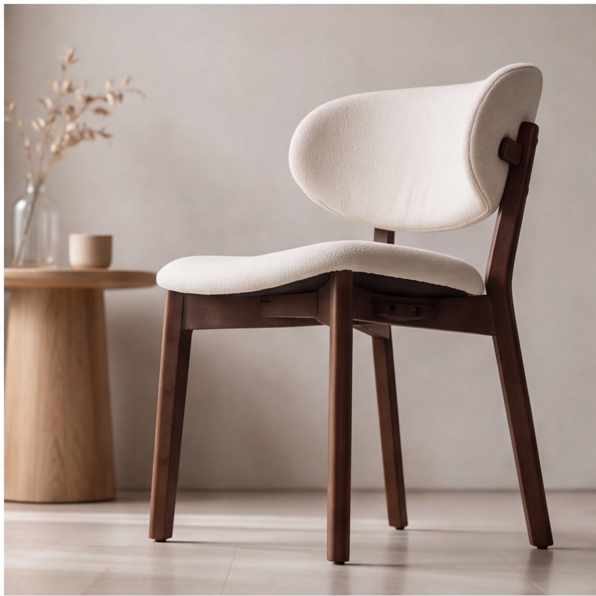 Lot de 2 chaises en bois et tissu boucle, AURA beige, bois foncé, HAPPY GARDEN
