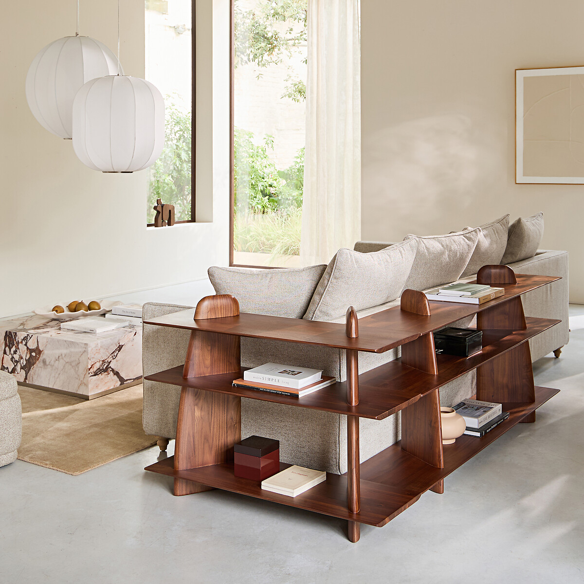 Bibliothèque basse en noyer massif, petit modèle, ILOSS noyer, AM.PM