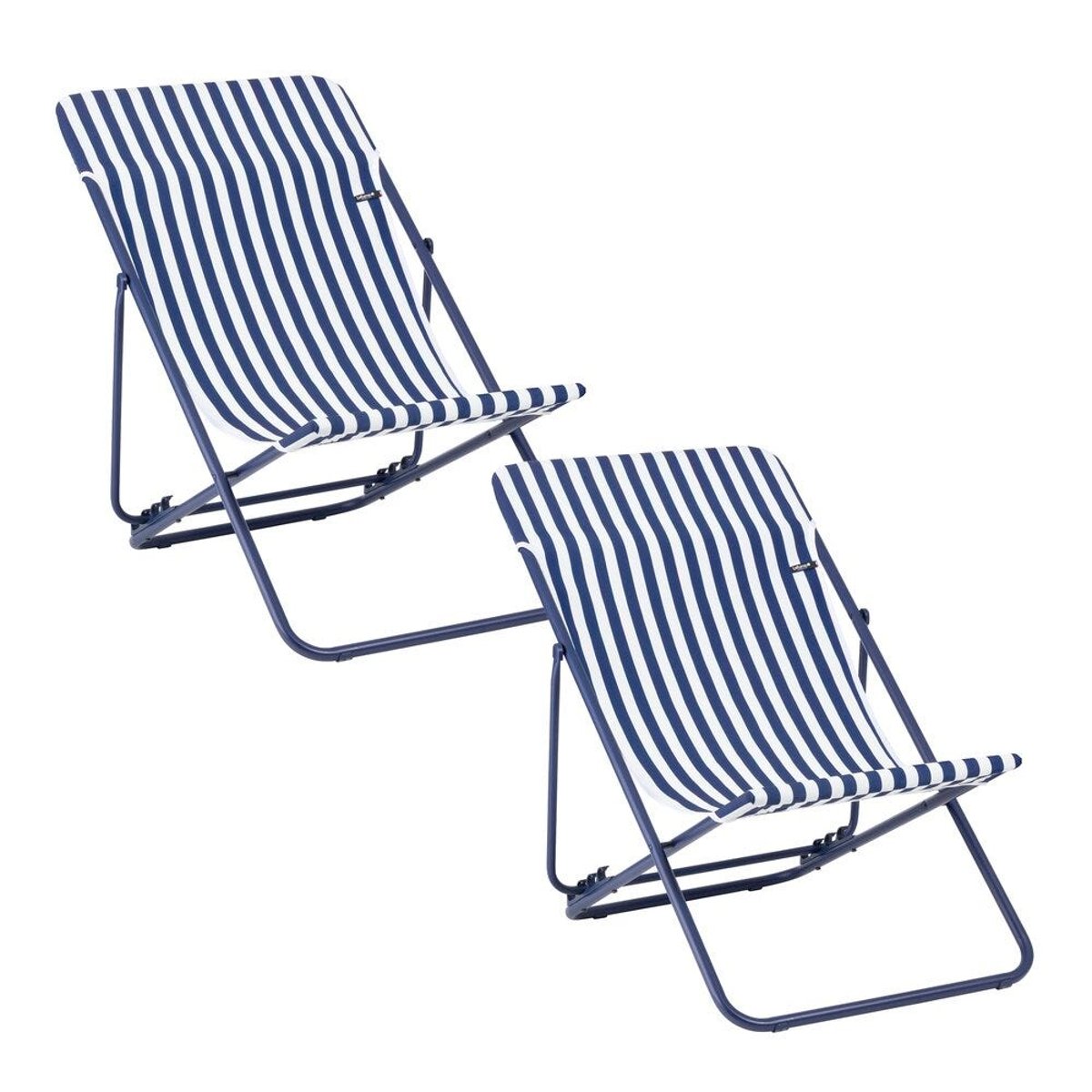Lot de 2 Transats jardin pliants multi-positions - MAXI TRANSAT bleu rayure indigo-indigo, LAFUMA MOBILIER