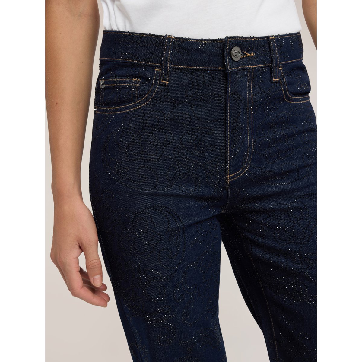 Jean palazzo avec strass all over bleu, MOTIVI