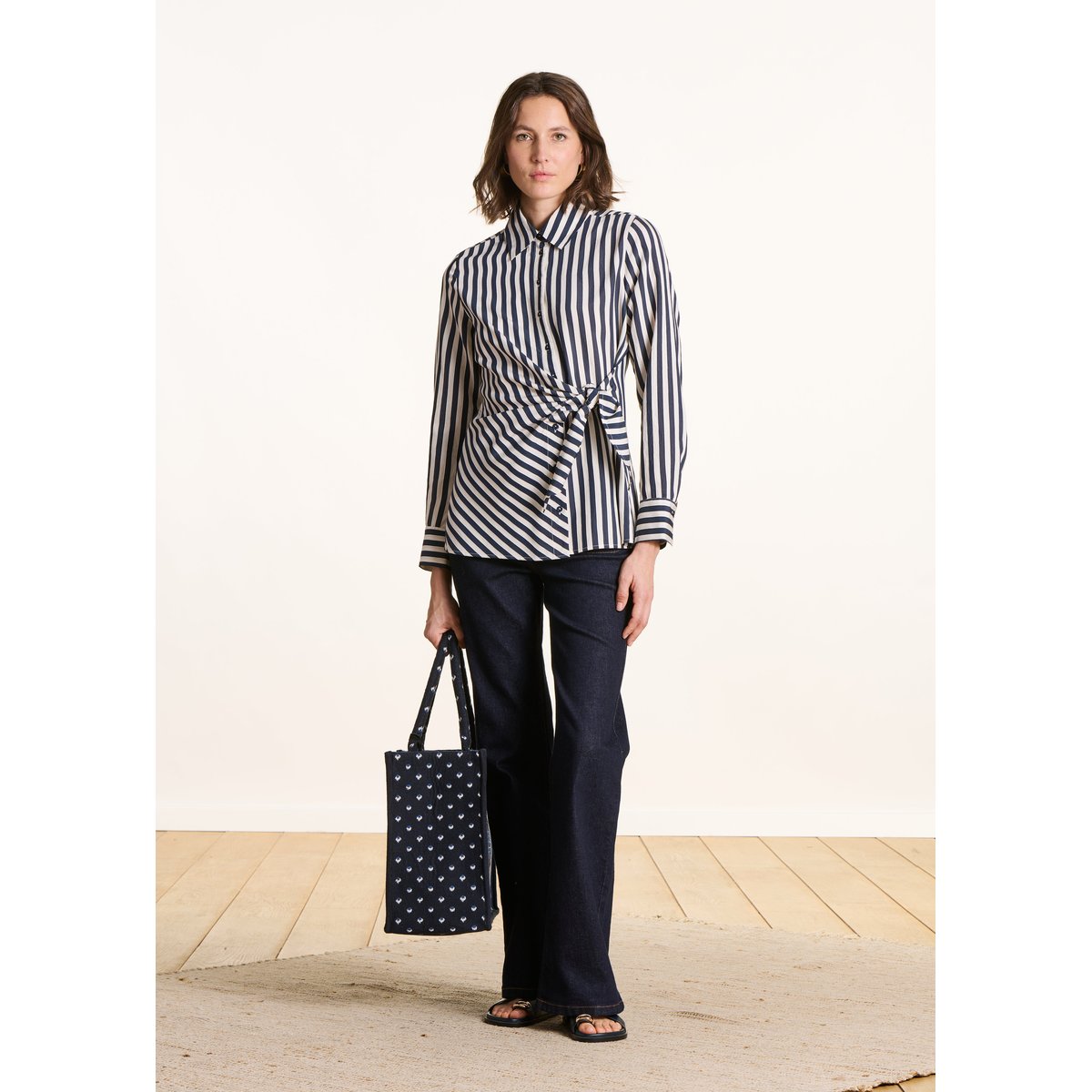 Chemise manches longues à rayures ecru/navy, LA FEE MARABOUTEE