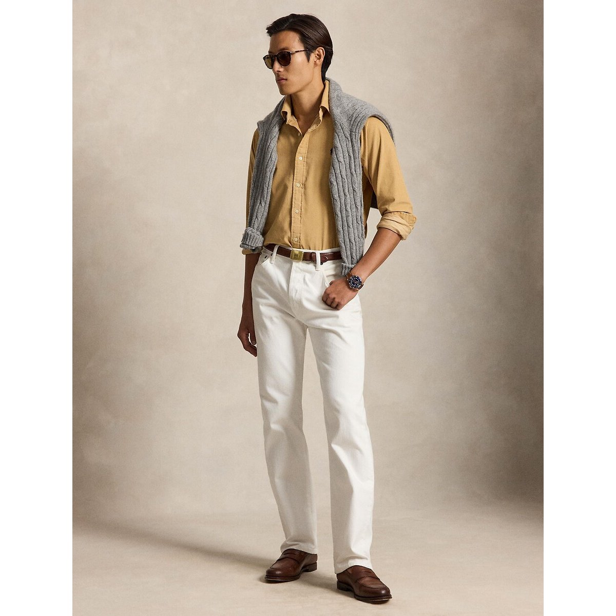 Camicia in velluto a coste aderente, Custom Fit cammello, POLO RALPH LAUREN