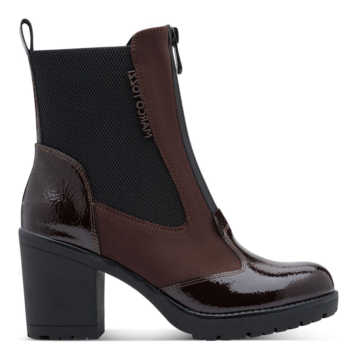 Bottine Chelsea talon bloc marron mocca combiné, MARCO TOZZI