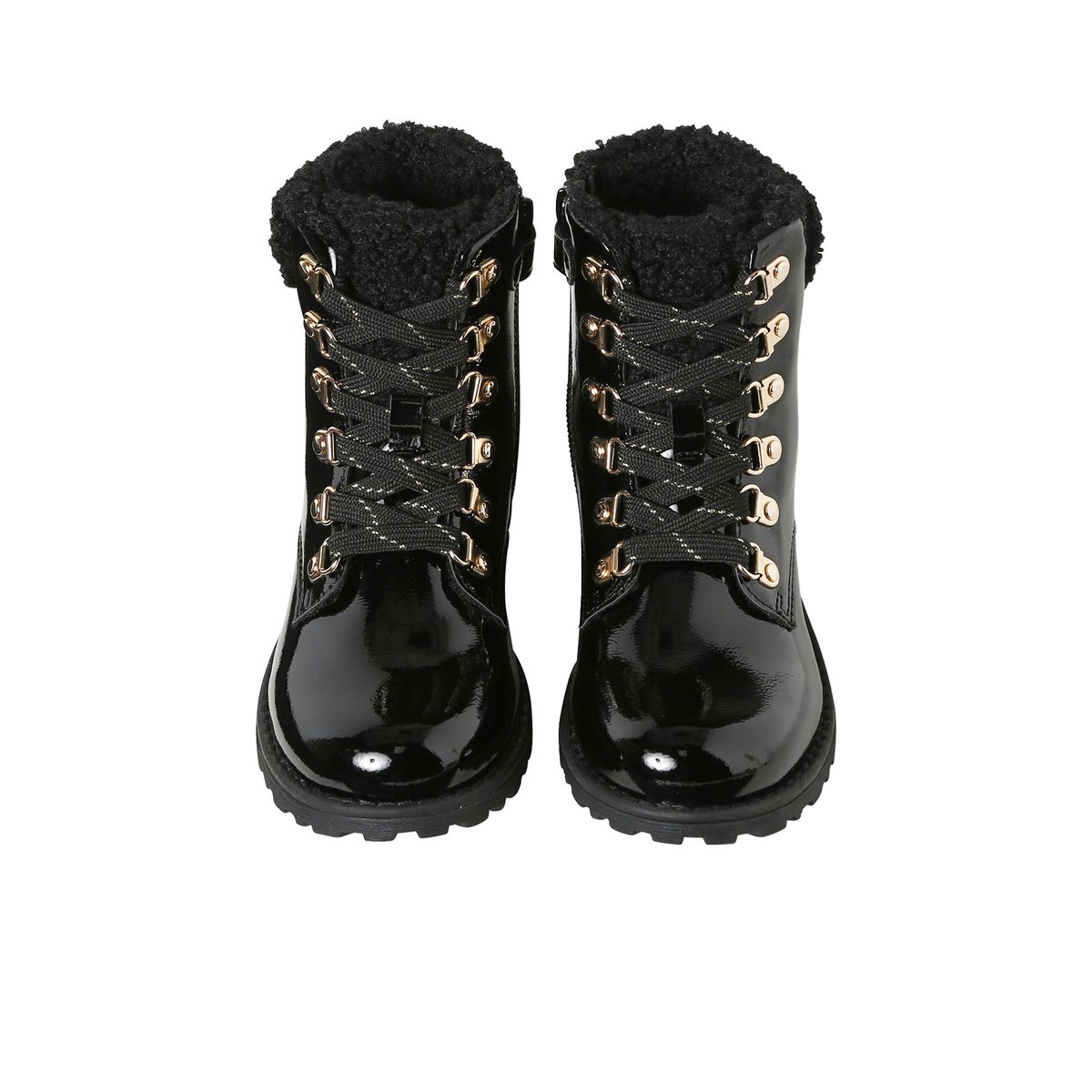 Bottine avec lacets imitation fourrure noir, VERTBAUDET