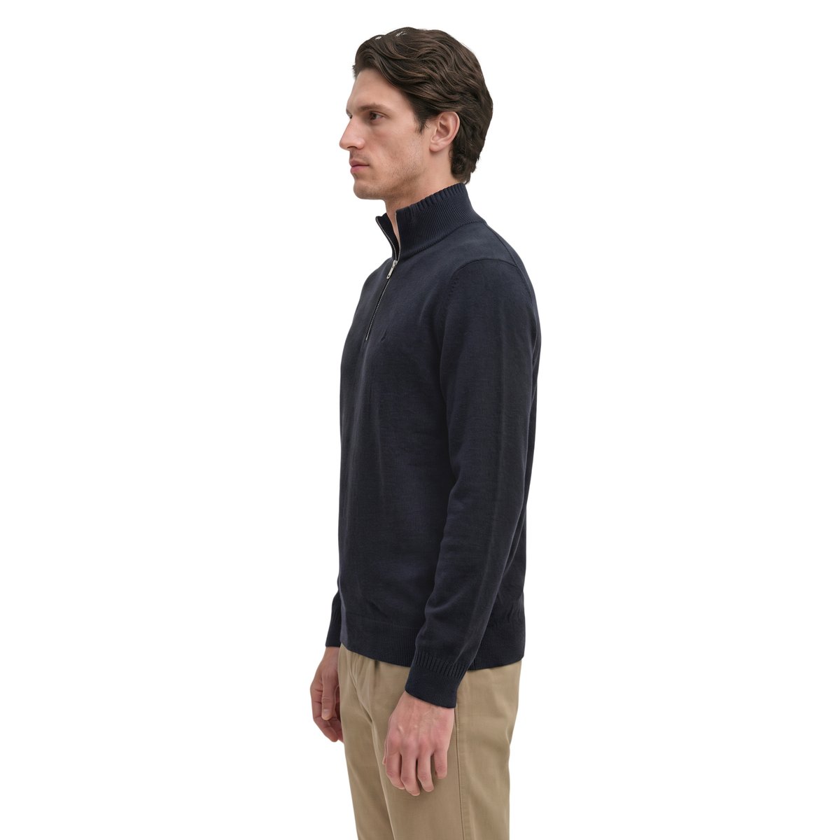 Pull à col roulé en maille, coupe classique en un mélange doux de coton bio et de laine vierge bleu foncé, MARC O'POLO
