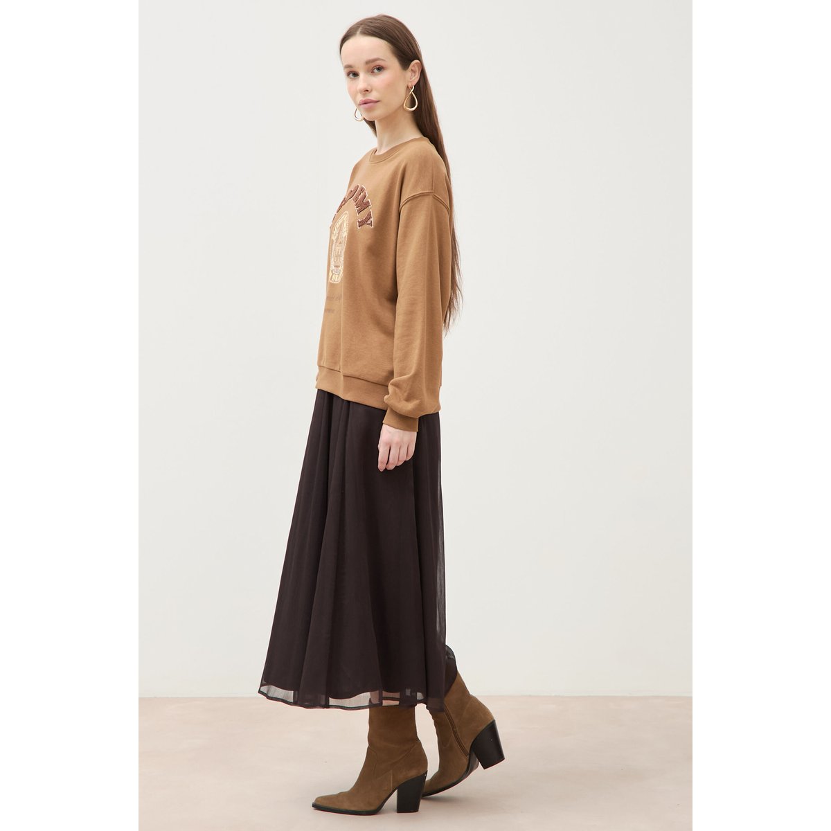 Sweat col rond manches longues marron, BONOBO