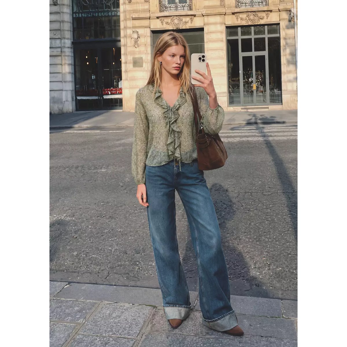 Blouse imprimée à volants vert, MANGO TEEN