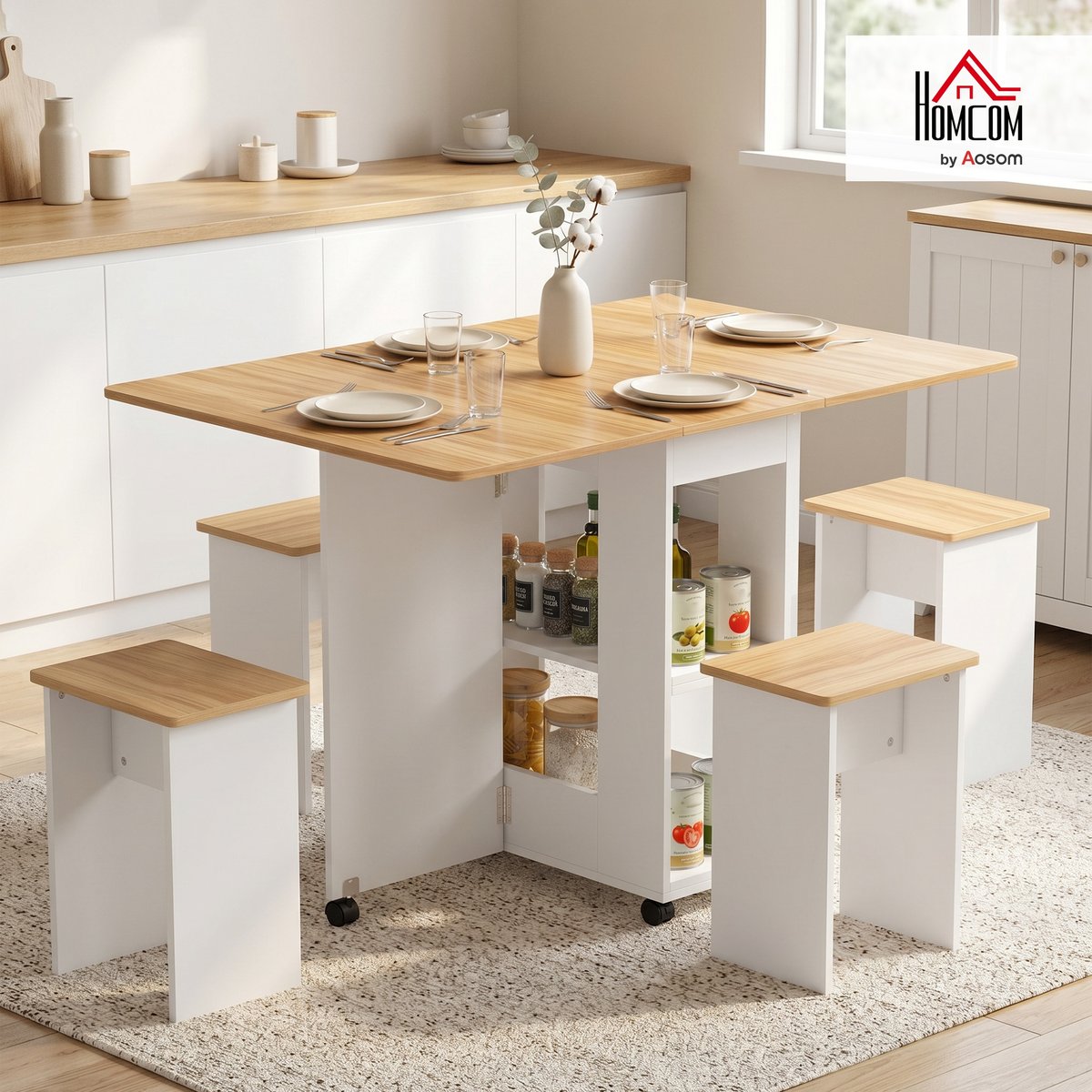 Ensemble de table à manger Panneau de chêne et blanc, HOMCOM