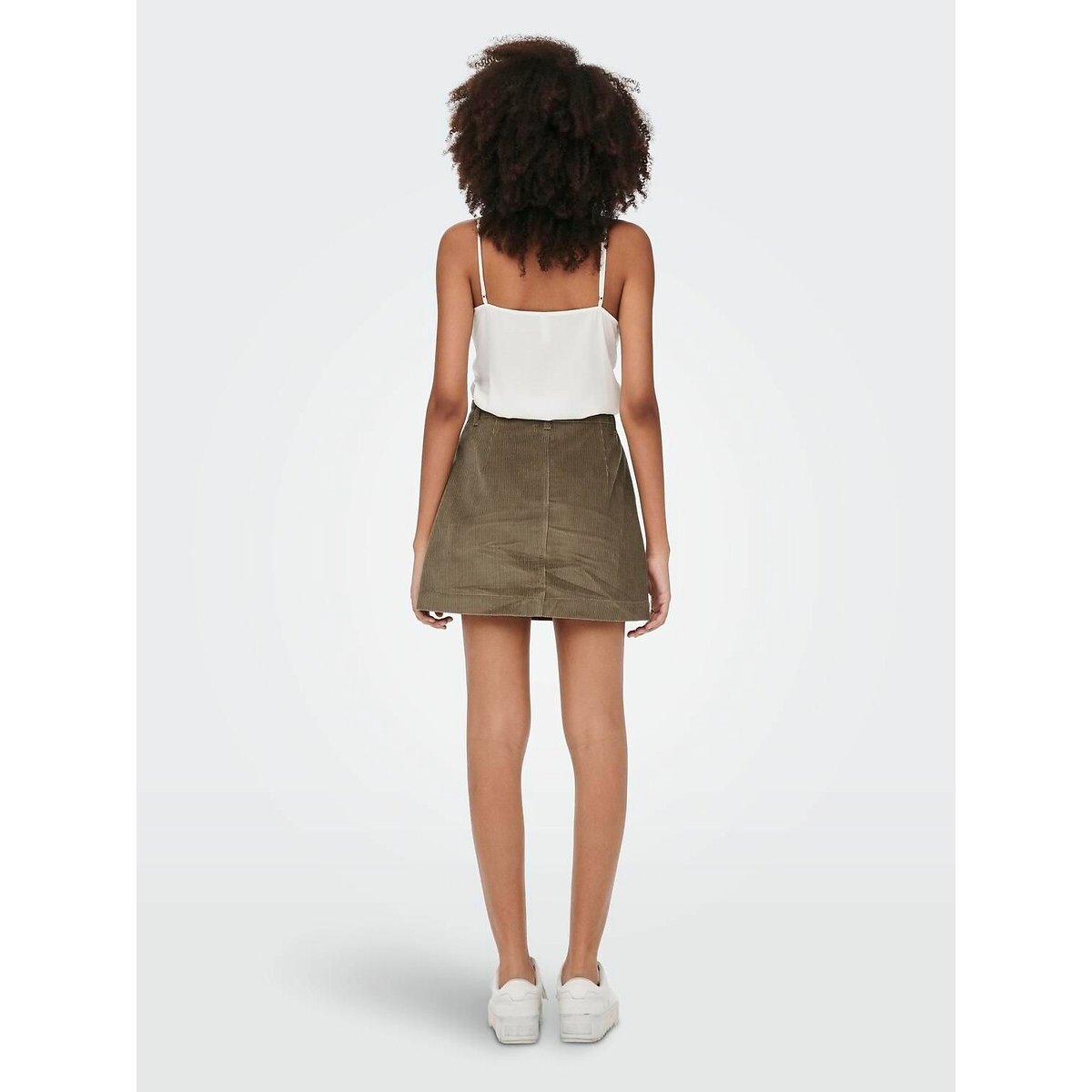 Jupe courte en velours boutonnée beige foncé, ONLY
