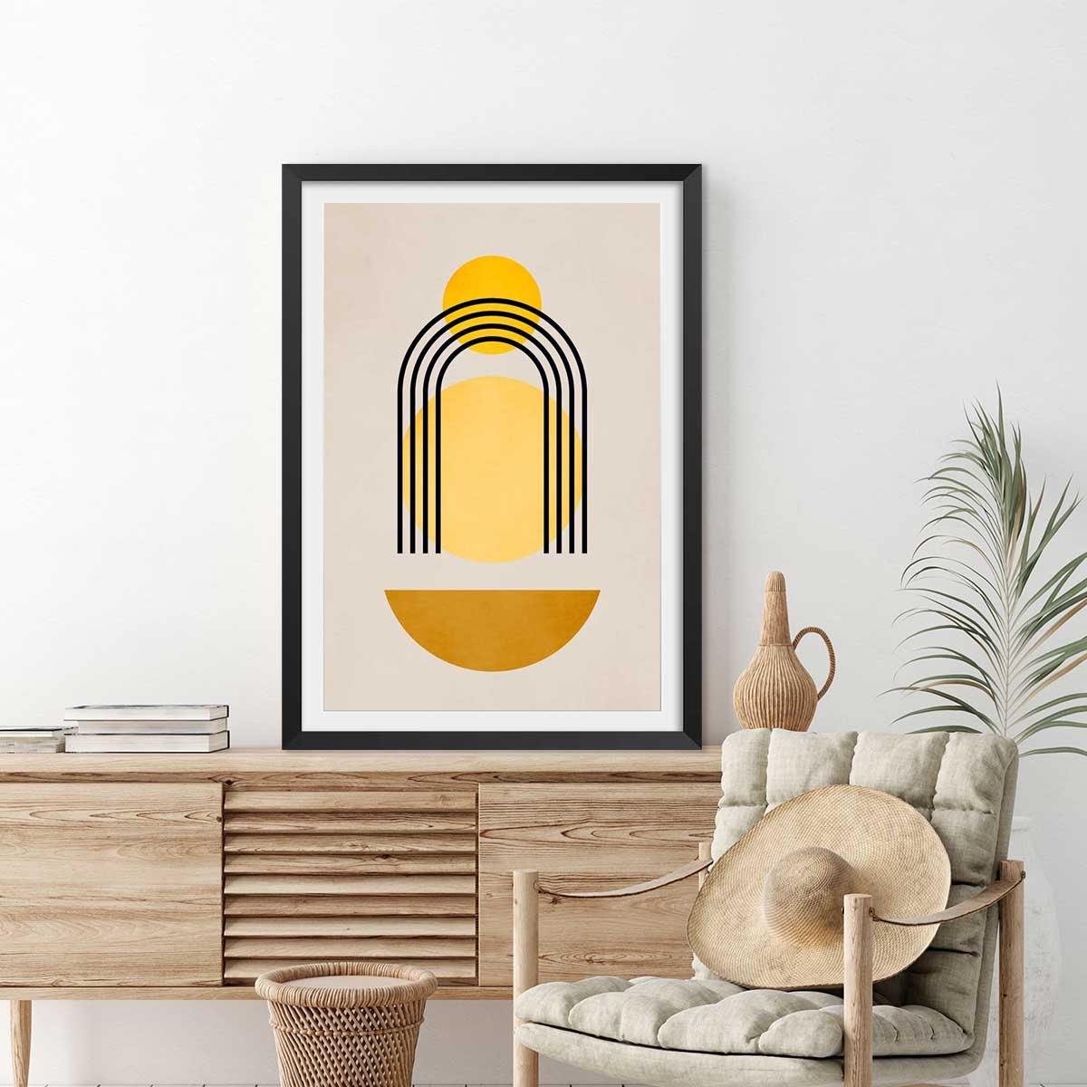 Affiche dessin abstrait ""Bauhaus n°5"" affiche + cadre en bois - noir, HEXOA