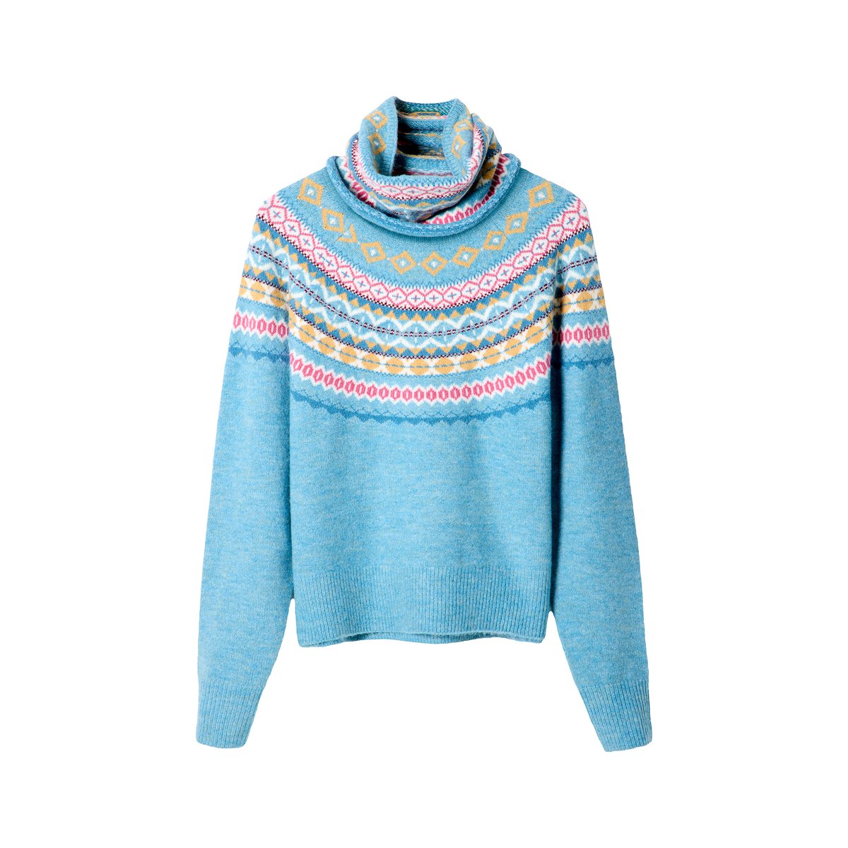 Fantastique Pull Fair Isle avec Snood Assorti bleu, JOE BROWNS