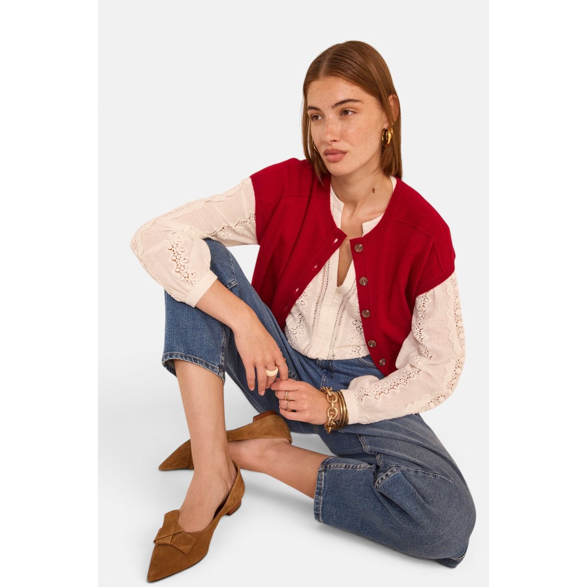 Pull sans manches en cachemire ARTHUR rouge, Maison 123