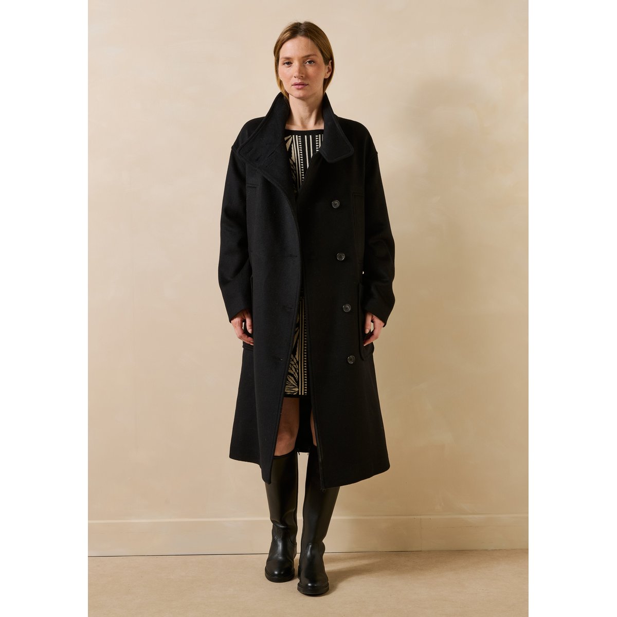 Manteau col montant en laine noir, LA FEE MARABOUTEE