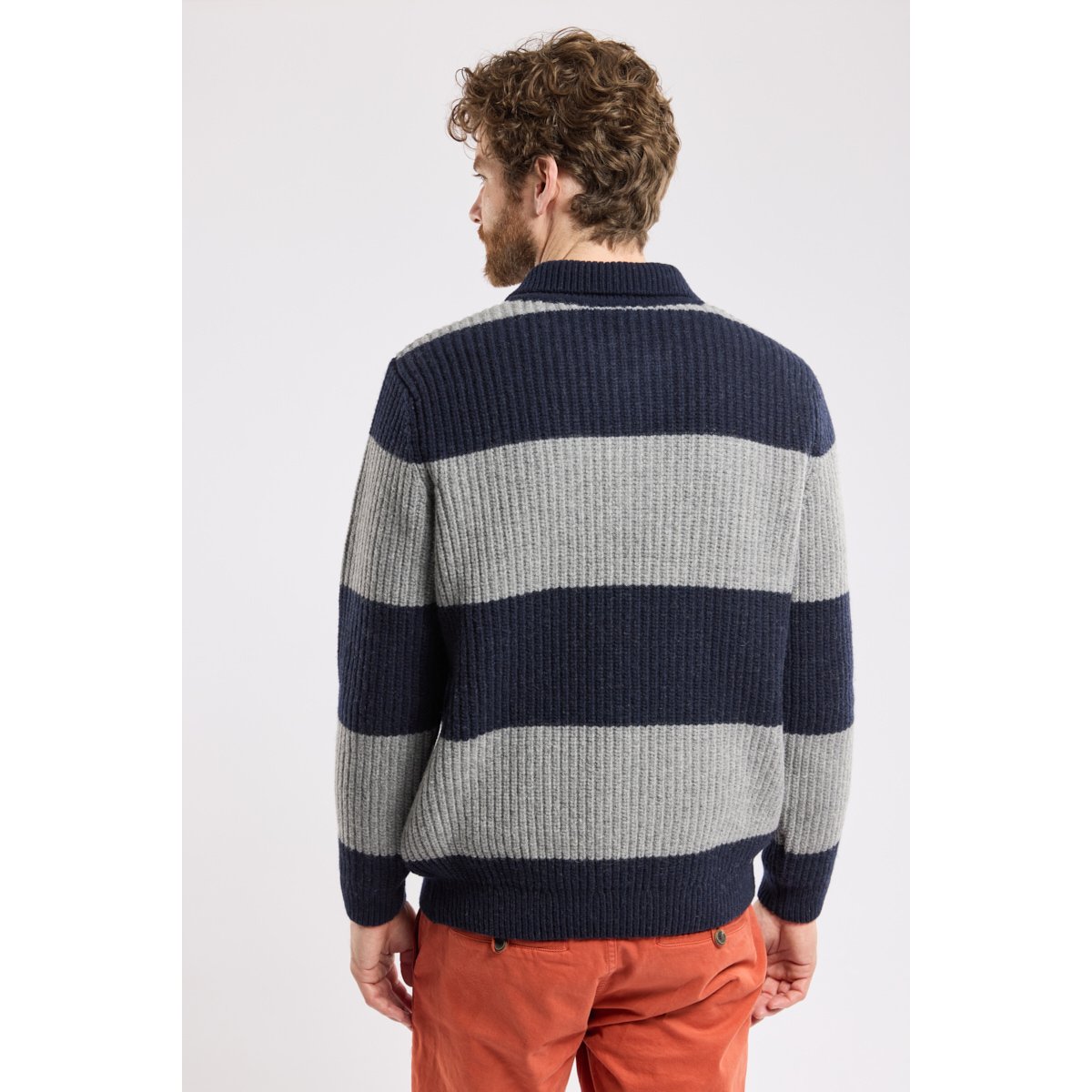 Pull col polo HERITAGE en laine pour homme navire/slate, ARMOR-LUX