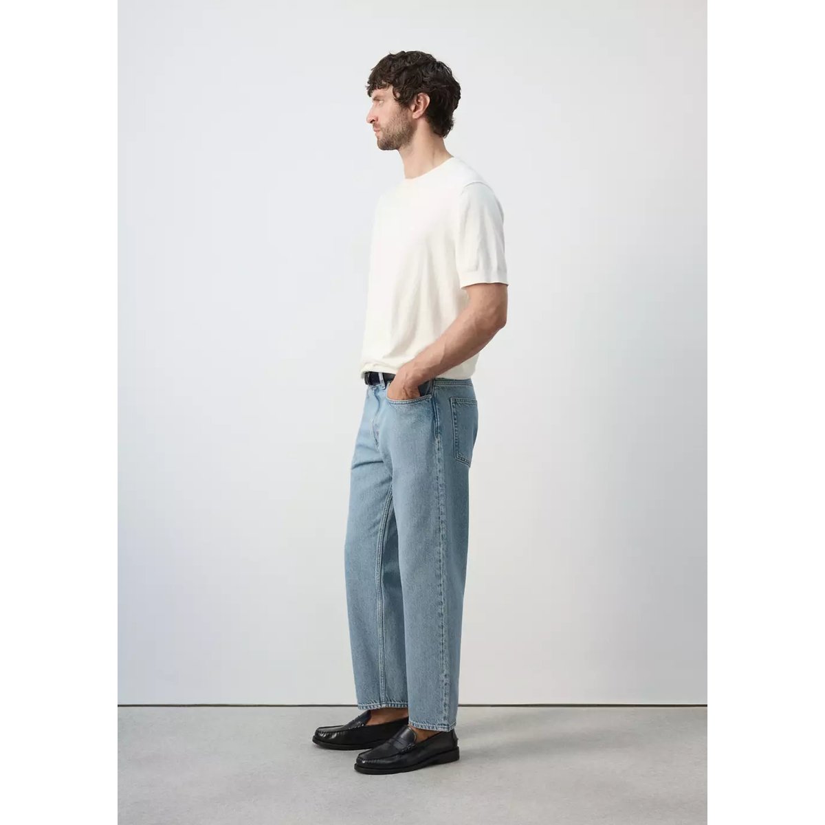 Jean Sammy court coupe carotte bleu clair, MANGO MAN