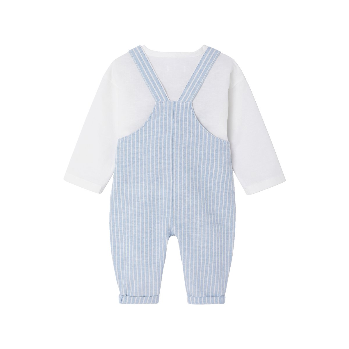 Ensemble bébé naissance cérémonie chemise salopette en lin et coton bleu, VERTBAUDET
