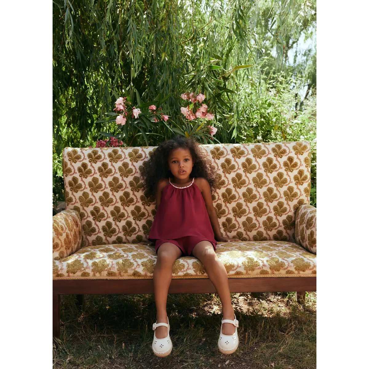 Blouse en lin et coton avec détail brodé grenat, MANGO BABY