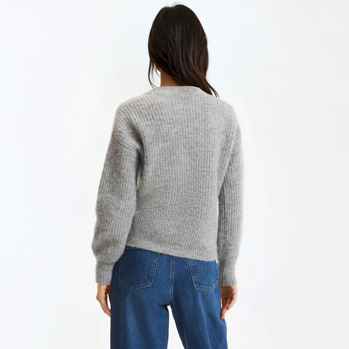 Cardigan com decote em V, mistura de alpaca, Signature GILDAS cinzento mesclado, LA REDOUTE COLLECTIONS