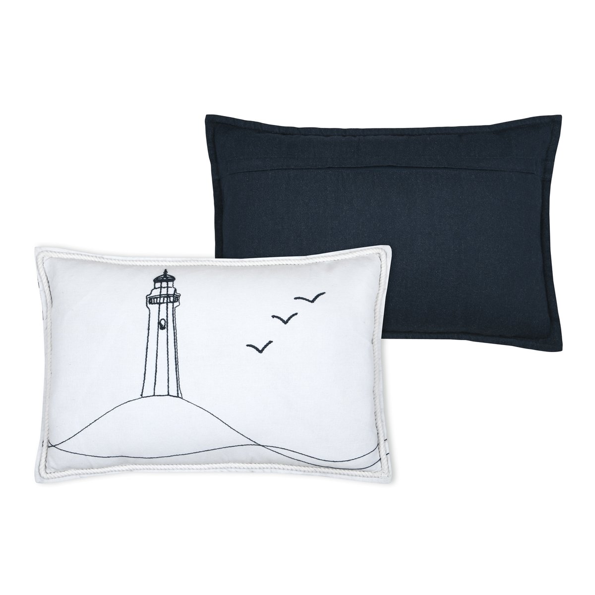 Coussin polycoton brodé style bord de mer blanc, LOVELY CASA
