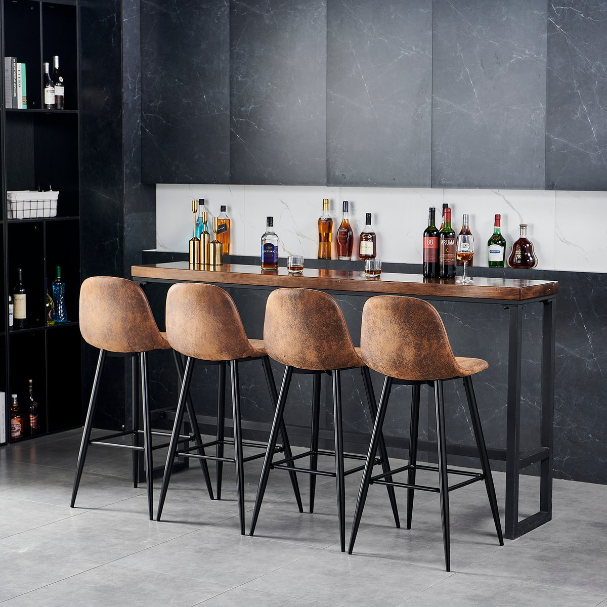 Lot de 2 tabourets de bar style vintage, CHARLTON BAR marron, MEUBLES COSY