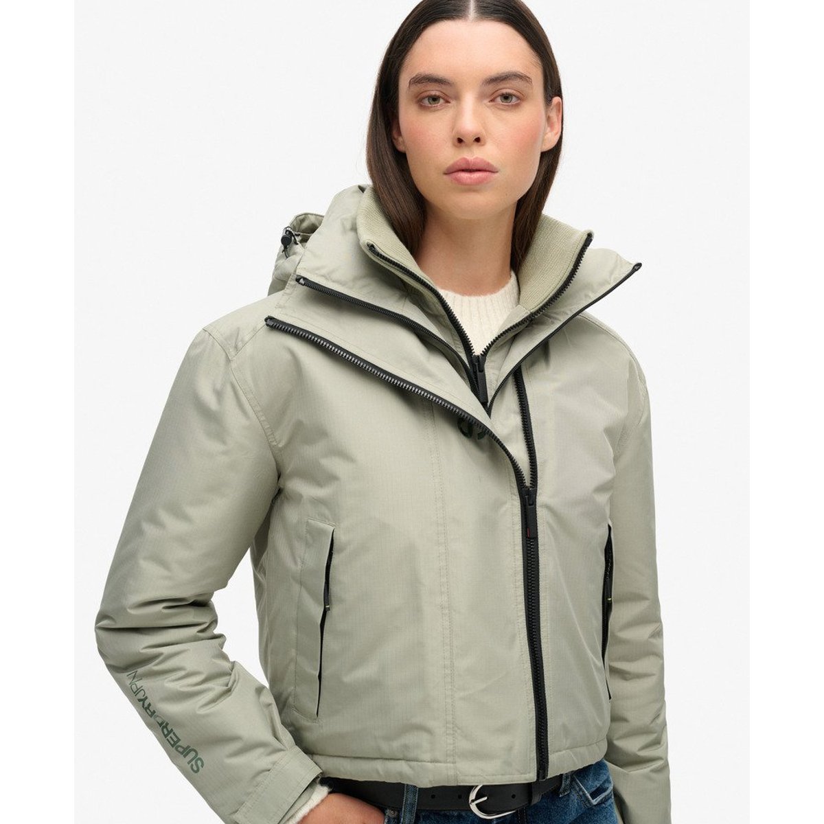 Coupe-vent brodé à capuche vert algue, SUPERDRY