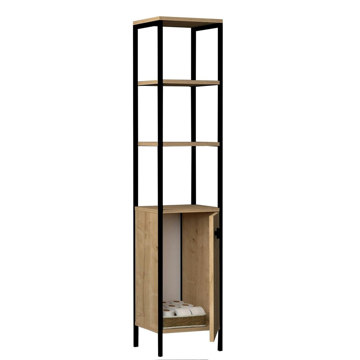 Colonne salle de bains effet chêne 1 porte 3 étagères JENA bois naturel, PIER IMPORT